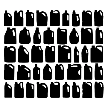 Black silhouettes of bottles of different sizes and shapes against a white background