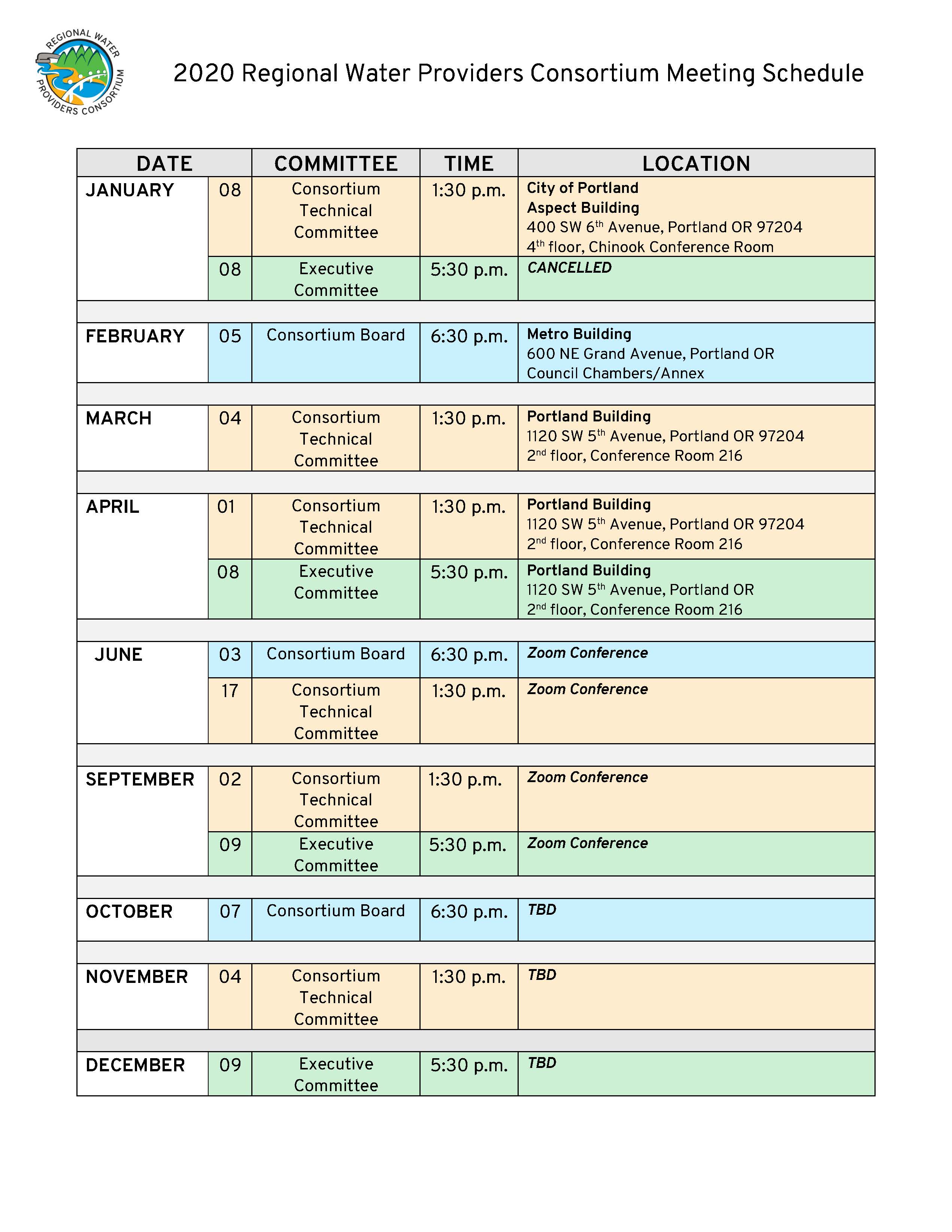 2020 Consortium Meeting Schedule