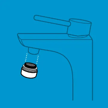 Illustration of where an aerator is attached to a faucet