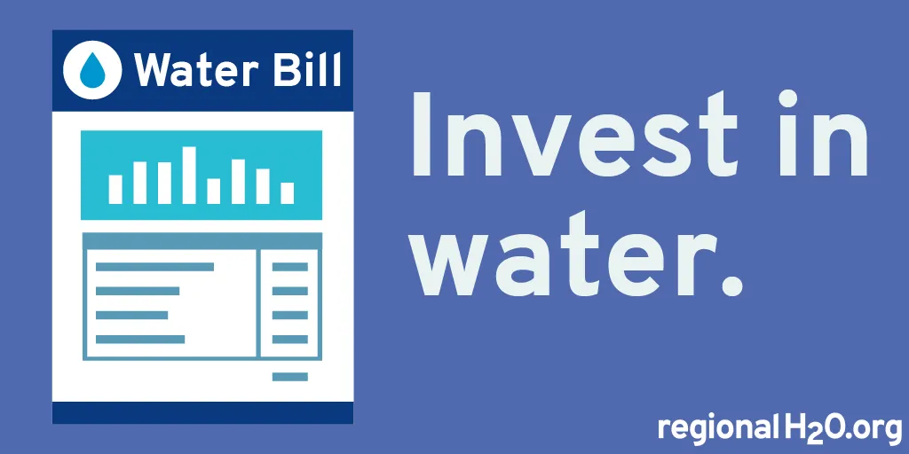 Illustration of a water bill next to the text, &quot;Invest in water.”