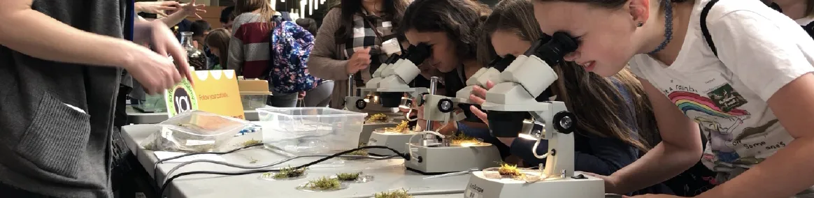 children looking into microscopes at the Clean Water Festival