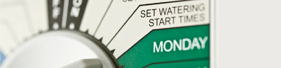 Close-up image of programming options for an automatic sprinkler system